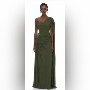 Green One Shoulder Ruched Evening Gown